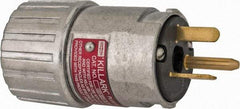 Hubbell Killark - 125 VAC, 20 Amp, 5-20R NEMA, Straight, Self Grounding, Industrial Grade Plug - 2 Pole, 3 Wire, 1 Phase, 1 hp, Aluminum, Silver - All Tool & Supply