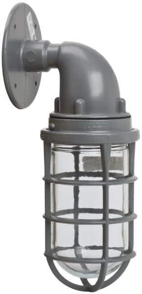 Hubbell Killark - 150 Watt, 2,800 Lumen, 120-240 Volt, Incandescent Wall Pack Light Fixture - Glass Lens, Aluminum Housing, Gray, Wall Mount, 4-5/8" Deep x 7-5/8" High x 4-1/4" Wide - All Tool & Supply