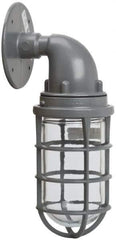 Hubbell Killark - 150 Watt, 2,800 Lumen, 120-240 Volt, Incandescent Wall Pack Light Fixture - Glass Lens, Aluminum Housing, Gray, Wall Mount, 4-5/8" Deep x 7-5/8" High x 4-1/4" Wide - All Tool & Supply