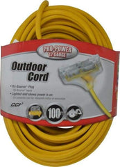 Southwire - 100', 12/3 Gauge/Conductors, Yellow Indoor & Outdoor Extension Cord - 1 Receptacle, 15 Amps, 125 VAC, UL SJTW-A, NEMA 5-15P, 5-15R x 3 - All Tool & Supply