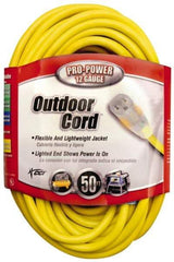 Southwire - 50', 12/3 Gauge/Conductors, Yellow Indoor & Outdoor Extension Cord - 1 Receptacle, 15 Amps, 125 VAC, UL SJTW, NEMA 5-15P, 5-15R - All Tool & Supply