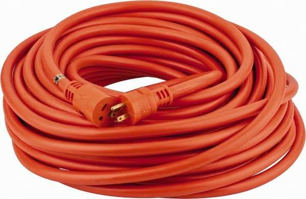 Southwire - 100', 12/3 Gauge/Conductors, Orange Indoor & Outdoor Extension Cord - 1 Receptacle, 15 Amps, 125 VAC, UL STW, NEMA 5-15P, 5-15R - All Tool & Supply