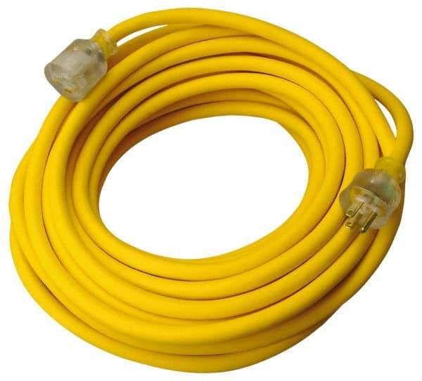 Southwire - 50', 12/3 Gauge/Conductors, Yellow Outdoor Extension Cord - 1 Receptacle, 15 Amps, 125 VAC, UL SEOOW, NEMA 5-15P, 5-15R - All Tool & Supply