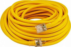 Southwire - 100', 12/3 Gauge/Conductors, Yellow Outdoor Extension Cord - 1 Receptacle, 15 Amps, 125 VAC, UL SEOOW, NEMA 5-15P, 5-15R - All Tool & Supply