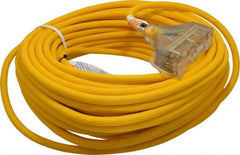 Southwire - 100', 12/3 Gauge/Conductors, Yellow Outdoor Extension Cord - 1 Receptacle, 15 Amps, 125 VAC, UL SJEOOW, NEMA 5-15P, 5-15R x 3 - All Tool & Supply