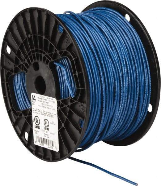 Southwire - THHN/THWN, 14 AWG, 15 Amp, 500' Long, Stranded Core, 19 Strand Building Wire - Blue, Thermoplastic Insulation - All Tool & Supply