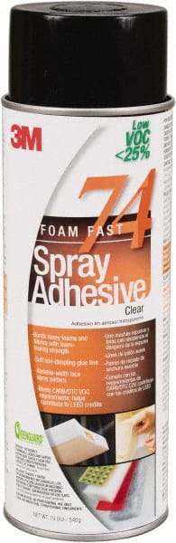 3M - 24 oz Aerosol Clear Spray Adhesive - High Tack, 200°F Heat Resistance, 50 Sq Ft Coverage, Medium Strength Bond, 30 min Max Bonding Time, Flammable, Series 74 - All Tool & Supply