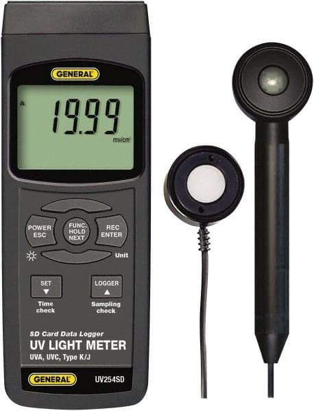 General - 9 Volt Battery, LCD Display, Light Meter - 4 Accuracy, Compatible with UVA, UVC Lighting, SD Card - All Tool & Supply