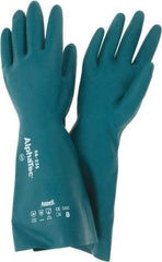 Ansell - Size M (8), 15" Long, 17 mil Thick, Supported, Nitrile Chemical Resistant Gloves - Smooth Finish, Foam Lined, Green - All Tool & Supply