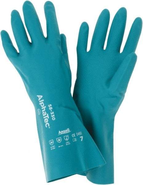 Ansell - Size S (7), 12" Long, 12 mil Thick, Supported, Nitrile Chemical Resistant Gloves - Smooth Finish, Foam Lined, Green - All Tool & Supply