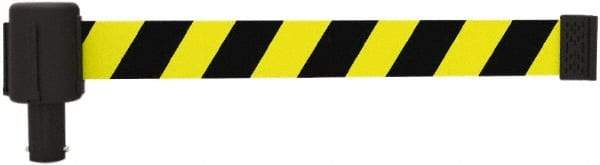 Banner Stakes - 6.61" High x 15' Long x 2-1/2" Wide Retractable Barrier Belt - Plastic & Polyester, Matte Finish, Yellow/Black, Use with Banner Stakes Plus Stanchion, Banner Stakes Plus Base - All Tool & Supply