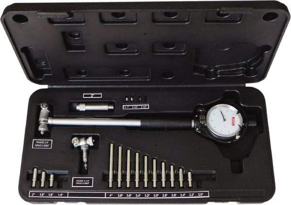 SPI - 15 Anvil, 1.4 to 6" Dial Bore Gage Set - 0.0005" Graduation, 6" Gage Depth, Accurate to 0.0005", Carbide Contact Point - All Tool & Supply