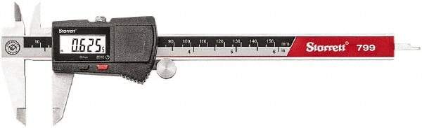 Starrett - 0 to 150mm Range, 0.01mm Resolution, Electronic Caliper - Stainless Steel with 1-1/2" Stainless Steel Jaws, 0.02mm Accuracy - All Tool & Supply