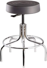 Bevco - 14 Inch Wide x 14-1/2 Inch Deep x 25 Inch High, Tubular Chrome Base, Adjustable Height Swivel Stool - Polyurethane Seat, Graphite - All Tool & Supply