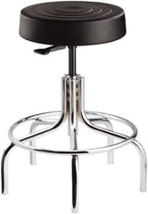 Bevco - 14 Inch Wide x 14-1/2 Inch Deep x 30 Inch High, Tubular Chrome Base, Adjustable Height Swivel Stool - Polyurethane Seat, Black - All Tool & Supply