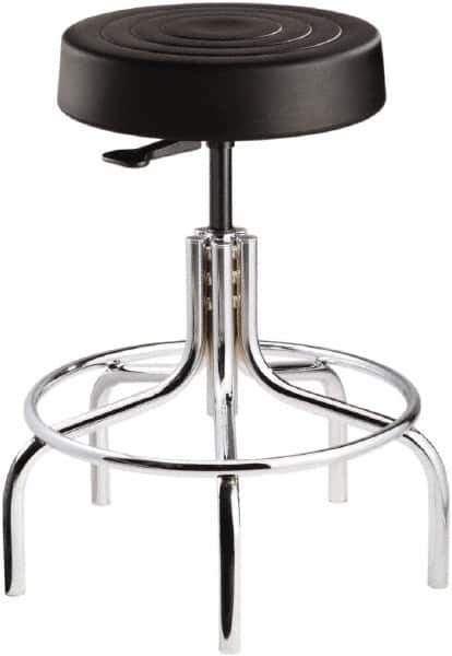 Bevco - 14 Inch Wide x 14-1/2 Inch Deep x 25 Inch High, Tubular Chrome Base, Adjustable Height Swivel Stool - Polyurethane Seat, Black - All Tool & Supply