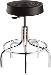 Bevco - 14 Inch Wide x 14-1/2 Inch Deep x 25 Inch High, Tubular Chrome Base, Adjustable Height Swivel Stool - Polyurethane Seat, Black - All Tool & Supply