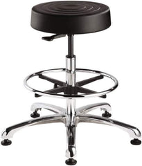 Bevco - 14 Inch Wide x 14-1/2 Inch Deep x 33 Inch High, Polished Aluminum Base, Adjustable Height Swivel Stool - Polyurethane Seat, Black - All Tool & Supply