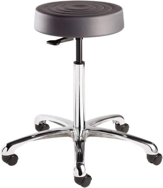 Bevco - 14 Inch Wide x 14-1/2 Inch Deep x 27-3/4 Inch High, Polished Aluminum Base, Adjustable Height Swivel Stool - Polyurethane Seat, Graphite - All Tool & Supply