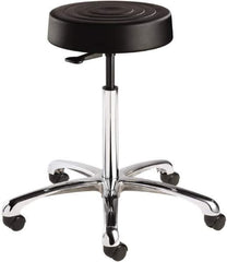 Bevco - 14 Inch Wide x 14-1/2 Inch Deep x 27-3/4 Inch High, Polished Aluminum Base, Adjustable Height Swivel Stool - Polyurethane Seat, Black - All Tool & Supply