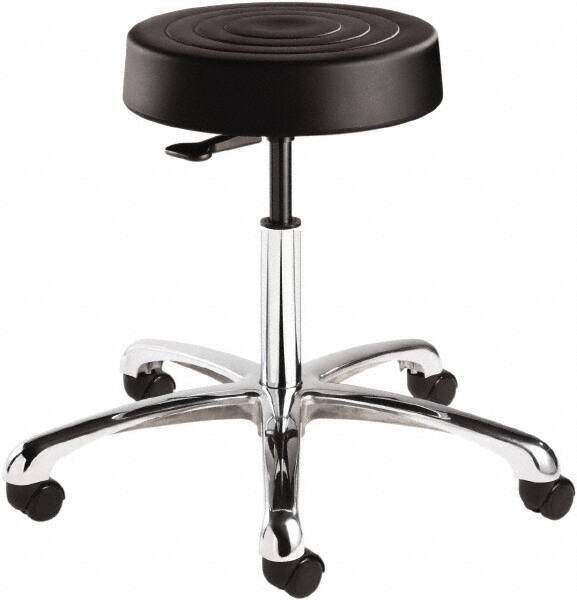 Bevco - 14 Inch Wide x 14-1/2 Inch Deep x 22-1/2 Inch High, Polished Aluminum Base, Adjustable Height Swivel Stool - Polyurethane Seat, Black - All Tool & Supply