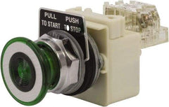 Schneider Electric - 30mm Mount Hole, Extended Straight, Pushbutton Switch with Contact Block - Green Pushbutton, Maintained (MA) - All Tool & Supply