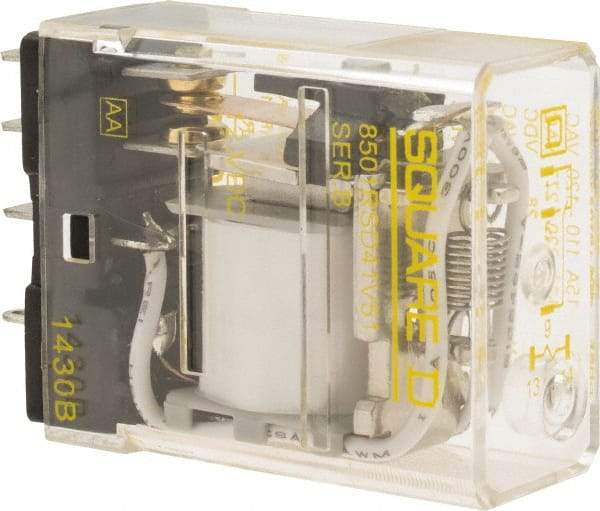 Square D - Electromechanical Plug-in General Purpose Relay - 12 Amp at 240 VAC, SPDT, 12 VDC - All Tool & Supply