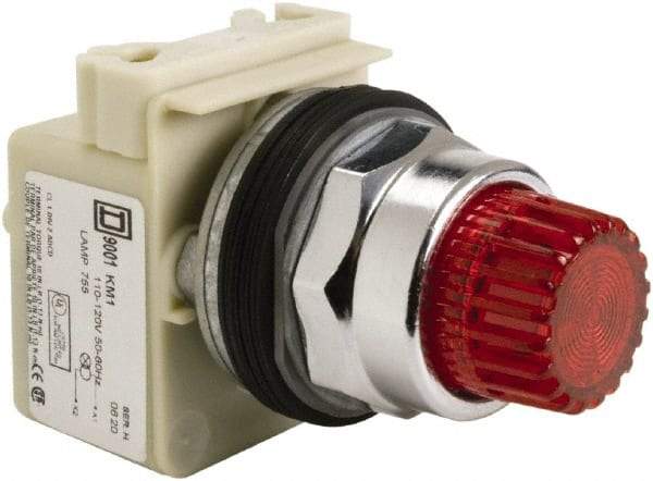 Schneider Electric - 1.18 Inch Mount Hole, Extended Straight, Pushbutton Switch Only - Round, Red Pushbutton, Illuminated, Momentary (MO), Weatherproof, Dust and Oil Resistant - All Tool & Supply