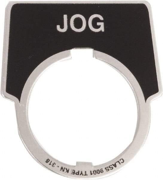 Schneider Electric - Aluminum Legend Plate - Jog - Black Background, 30mm Hole Diameter, 1-3/4 Inch Wide - All Tool & Supply