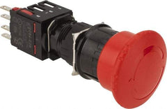 Schneider Electric - 16mm Mount Hole, Extended Mushroom Head, Pushbutton Switch with Contact Block - Round, Red Pushbutton, Maintained (MA), Momentary (MO) - All Tool & Supply