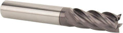 SGS - 1/2" Diam, Variable Pitch, 1-1/4" LOC, 5 Flute Solid Carbide Roughing Square End Mill - AlTiN Finish, 3-1/4" OAL, 1/2" Shank Diam, Single End, 37° Helix - All Tool & Supply