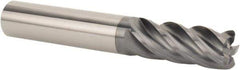 SGS - 12mm Diam, Variable Pitch, 26mm LOC, 5 Flute Solid Carbide Corner Radius Roughing End Mill - AlTiN Finish, 83mm OAL, 12mm Shank Diam, Single End, 37° Helix, Spiral Flute - All Tool & Supply