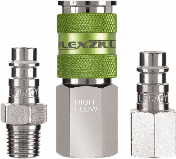 Legacy - 3 Piece 1/4" Body 1/4 NPT 300 psi Steel/Aluminum High Flow Pneumatic Coupling Plug Set - All Tool & Supply