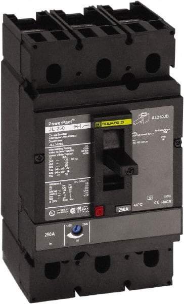 Square D - 225 Amp, 250 VDC, 600 VAC, 3 Pole, Panel Mount Molded Case Circuit Breaker - Thermal Magnetic Trip, Multiple Breaking Capacity Ratings, 3/0 AWG - All Tool & Supply