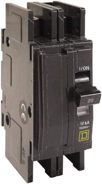 Square D - 60 Amp, 120/240 VAC, 2 Pole, DIN Rail Mounted, Flush Mount, Surface Mount Miniature Circuit Breaker - Thermal Magnetic Trip, 10 kA at 120/240 VAC Breaking Capacity, 14-2 (Aluminum), 14-2 (Copper) AWG, 74mm Deep x 103mm High x 19mm Wide - All Tool & Supply