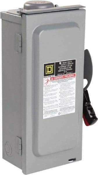 Square D - 30 Amp, 600 VAC/VDC, 3 Pole Nonfused Safety Switch - NEMA 3R, 10 hp at 600 VAC, 15 at 600 VDC (Single Phase), 30 hp at 600 VAC, 15 hp at 600 VDC (Triple Phase), 3PST Contact Form - All Tool & Supply