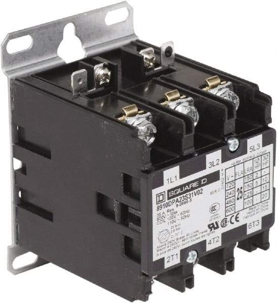 Square D - 3 Pole, 25 Amp Inductive Load, Definite Purpose Contactor - 35 Amp Resistive Rating - All Tool & Supply