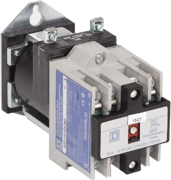 Square D - Electromechanical Screw Clamp General Purpose Relay - 5 Amp at 250 VDC, 4NO, 125 VDC - All Tool & Supply