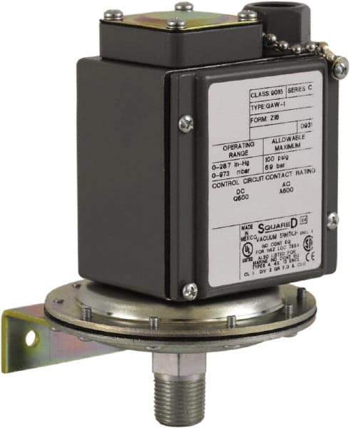 Square D - 4, 13 and 4X NEMA Rated, SPDT, 0.2 to 10 psi, Vacuum Switch Pressure and Level Switch - Adjustable Pressure, 120 VAC, 125 VDC, 240 VAC, 250 VDC, Screw Terminal - All Tool & Supply