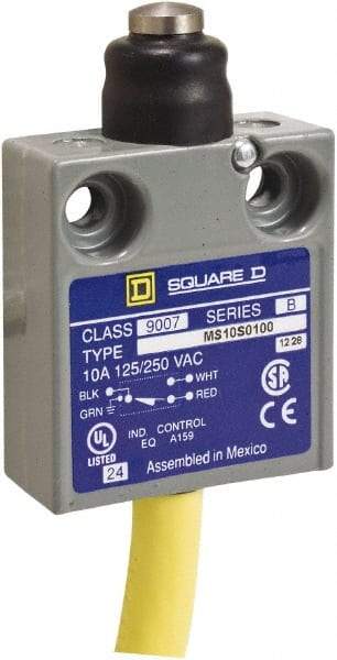 Square D - SPDT, NC/NO, 240 VAC, Prewired Terminal, Plunger Actuator, General Purpose Limit Switch - 1, 2, 4, 6, 6P NEMA Rating, IP67 IPR Rating, 80 Ounce Operating Force - All Tool & Supply