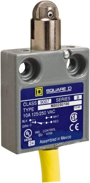 Square D - SPDT, NC/NO, 240 VAC, Prewired Terminal, Roller Plunger Actuator, General Purpose Limit Switch - 1 NEMA Rating, IP20 IPR Rating, 18 Ounce Operating Force - All Tool & Supply