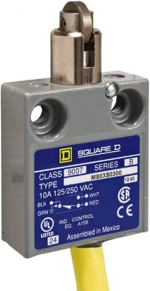 Square D - SPDT, NC/NO, 240 VAC, Prewired Terminal, Roller Plunger Actuator, General Purpose Limit Switch - 1, 2, 4, 6, 6P NEMA Rating, IP67 IPR Rating, 80 Ounce Operating Force - All Tool & Supply