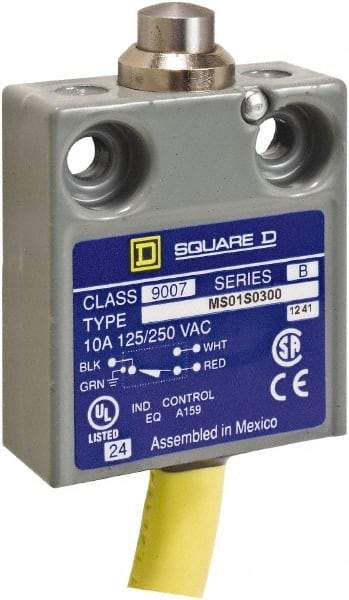 Square D - SPDT, NC/NO, Prewired Terminal, Plunger Actuator, General Purpose Limit Switch - 1, 2, 4, 6, 6P NEMA Rating, IP67 IPR Rating, 80 Ounce Operating Force - All Tool & Supply