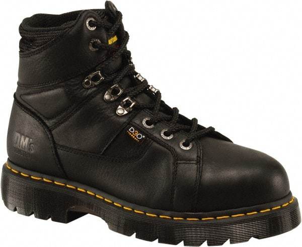 Dr. Martens - Men's Size 7 Wide Width Steel Work Boot - Black, Leather Upper, PVC Outsole, 7" High, Hot Weather, Non-Slip, Electrostatic Dissipative (ESD) - All Tool & Supply