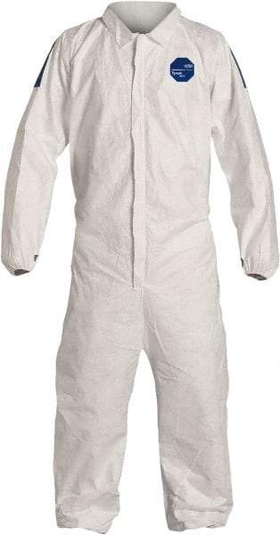 Dupont - Size 2XL Film Laminate General Purpose Coveralls - White/Blue, Zipper Closure, Elastic Cuffs, Elastic Ankles, Serged Seams, Hazard Level D & C - All Tool & Supply