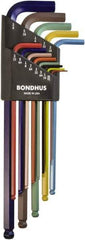 Bondhus - 13 Piece L-Key Ball End Hex Key Set - Hex Range 0.05 to 3/8", 7.8" OAL - All Tool & Supply