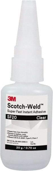 3M - 0.71 oz Bottle Clear Instant Adhesive - Series Part Number SF20, 3 to 30 sec Working Time, 24 hr Full Cure Time - All Tool & Supply