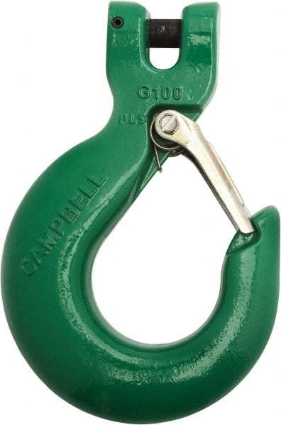 Campbell - 3/8" Chain Diam, 100 Chain Grade Clevis Hook - 8,800 Lb Capacity, 1/2" ID, 1/2" Pin Diam, 1-15/32" Hook Throat - All Tool & Supply