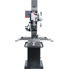 Jet - 1 Phase, 19-11/16" Swing, Geared Head Mill Drill Combination - 32-1/4" Table Length x 9-1/2" Table Width, 20-1/2" Longitudinal Travel, 8-1/4" Cross Travel, Variable Spindle Speeds, 1.5 hp, 115/230 Volts - All Tool & Supply