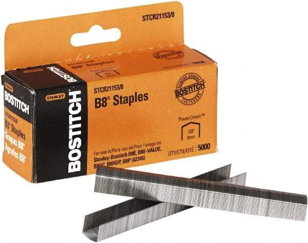 Stanley Bostitch - 0.38" Leg Length, Steel Standard Staples - 45 Sheet Capacity, For Use with Bostitch B8 Staplers - All Tool & Supply